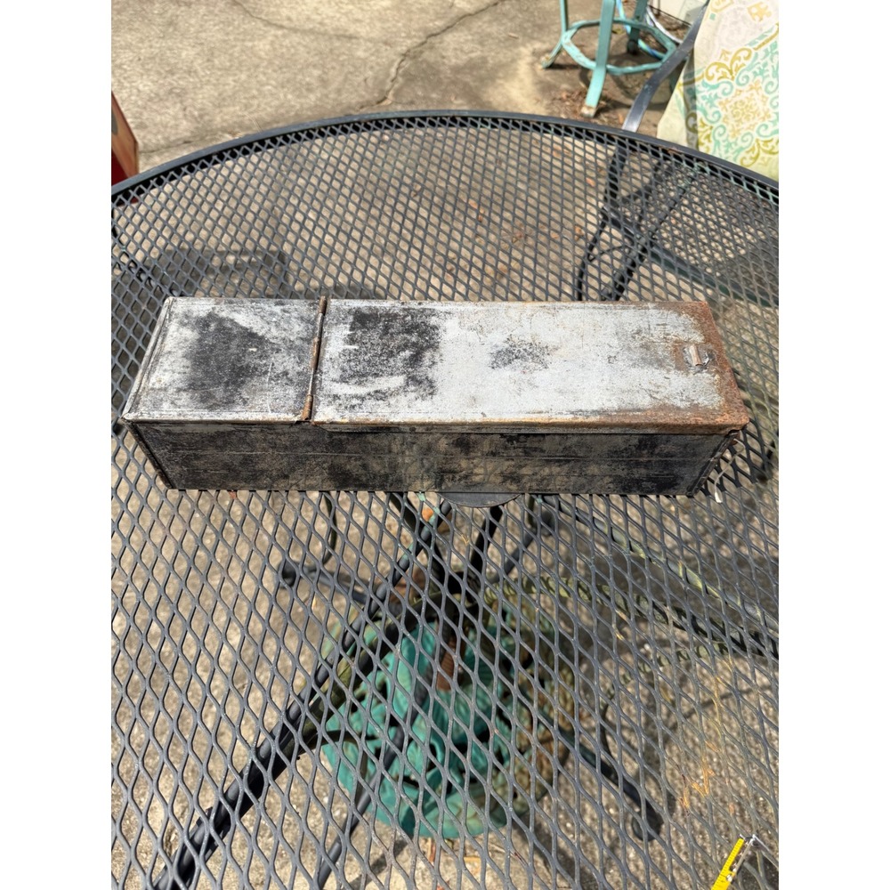Vtg Industrial Metal Storage Box Long Narrow Rustic Utility Tool Bin Patina